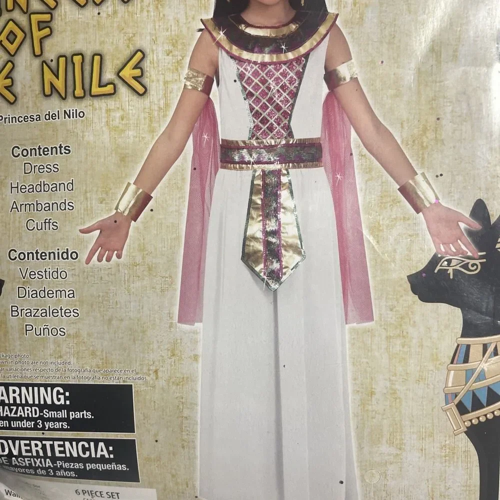Girls Cleopatra White Dress with Gold Arm Bands Costume  Size XL (14/16) / New